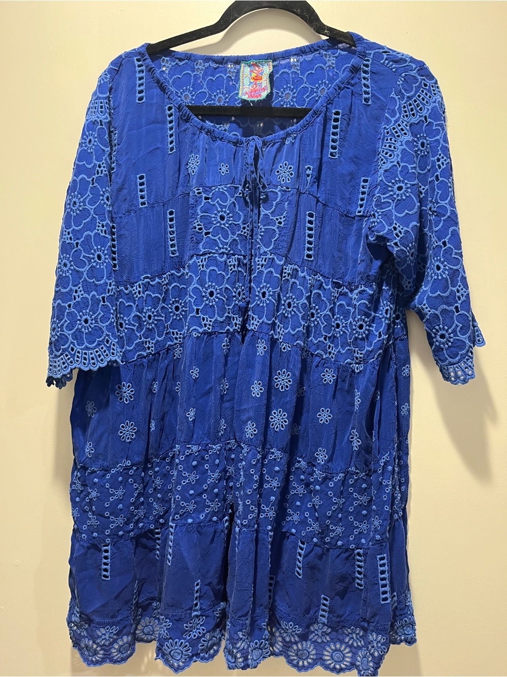 Johnny Was Royal Blue Embroidered Eyelet Tunic